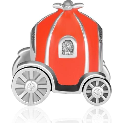 Fits Pandora Charms Bracelets Pave Granada Beads with Orange Enamel 100% 925 Sterling-Silver-Jewelry Free Shipping