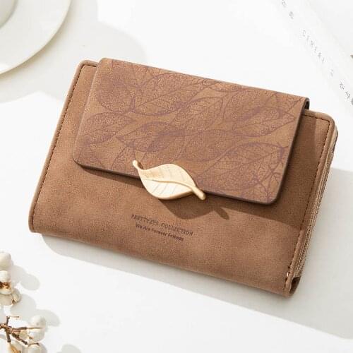 Brand Fashion Women Wallet Medium Design High Capacity Wallets Purse New Lady Three Fold Coin Purse Leaf Zipper Card Holder