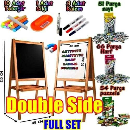 Wooden Double Side Portable Blackboard Easel Magnetic Chalkboard Stand Bracket Sketchpad Kids Writing Letters Numbers Puzzles