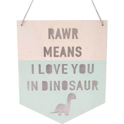 Wooden Dinosaur Positive Slogan Banner Garland Kids Room Decoration Ornament Wall Hanging Nursery Decor Photo Props