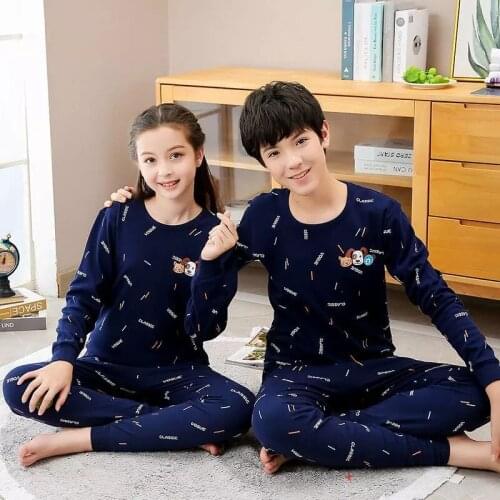 Children Pajamas Long Sleeve Cotton Pyjamas Kids Clothes Sets Cartoon Boys Sleepwear Nightwear Teenager Pijamas for Girl Teens