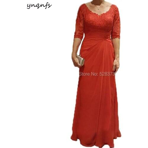 YNQNFS MD200 Elegant V Neck Half Sleeves Mother of the Bride Dresses Groom Outfits Red/Purple Guest Derss Party Gown 2019