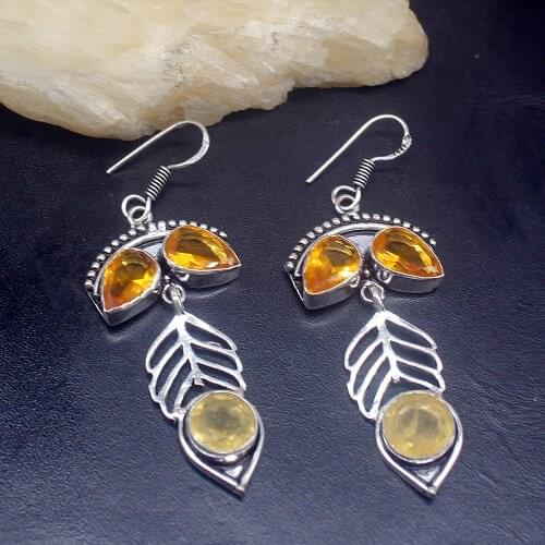 Gemstonefactory Big Promotion Unique 925 Silver Yellow Citrine Honey Topaz Women Ladies Gifts Dangle Drop Earrings 20212341