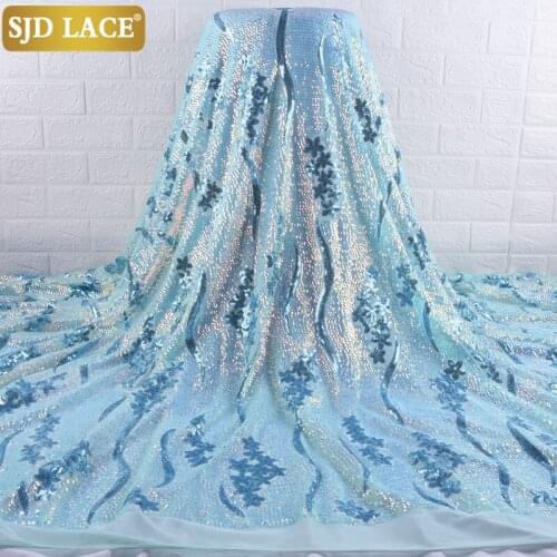 SJD LACE African Lace Fabric High Quality French Tulle Lace Fabric Soft Sewing Sequins Colorful Laces For Wedding Material A1888
