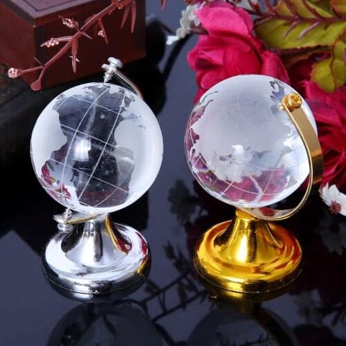 Mini Round Earth Globe World Map Crystal Glass Clear Stand Desk Decoration Cute mini ornament with box Gifts for friends kids