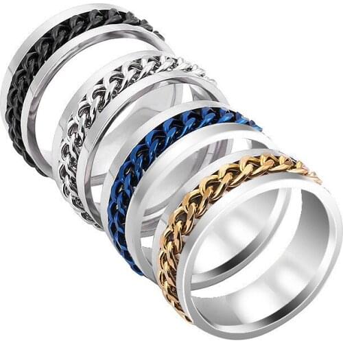 Fashion Cool Stainless Steel Rotatable Men Ring High Quality Spinner Chain Punk Women Jewelry for Party Gift mens ring jewelry