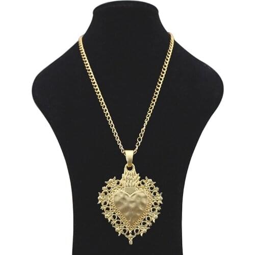 Matt Gold Fashion Large Abstract Metal Boho Large Love Heart Jewellery Pendant Necklaces on Long Link Chain Lagenlook 34"