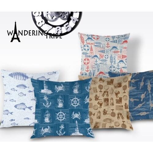 Marine Life Throw Pillow Case Cartoon Cushion Cover Anchor Cushions Starfish Seahorse Decor Pillows Crab Narwhal Pillows Cases