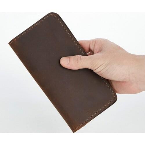 Genuine Leather Mens Wallet Business Retro Multi-card Bit Hand Bag Fashion Casual Long Wallet Mens Bag Purse
