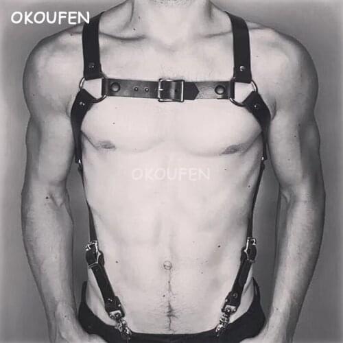 Nightclub Bar Mens Chest Belt Clothing Dance Team dspunk Leather Strap Party Stage Performance Accessories