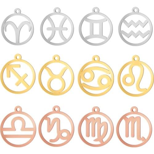Skyrim Stainless Steel Zodiac Charms for Jewelry Making Leo Taurus Capricorn Horoscope Astrological Sign DIY Pendant Wholesale