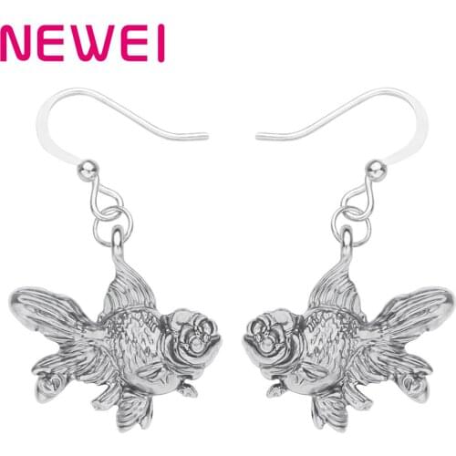 Newei Alloy Antique Sliver Plated Goldfish Earrings Anime Cute Animal Dangle Drop Jewelry For Women Girls Teens Gift Decoration