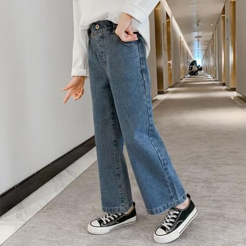 New 2021 Autumn Winter Teenage Girls Jeans Casual Fashion Loose Kids Wide Leg Pant Children Girls High Waist Denim Trousers D348