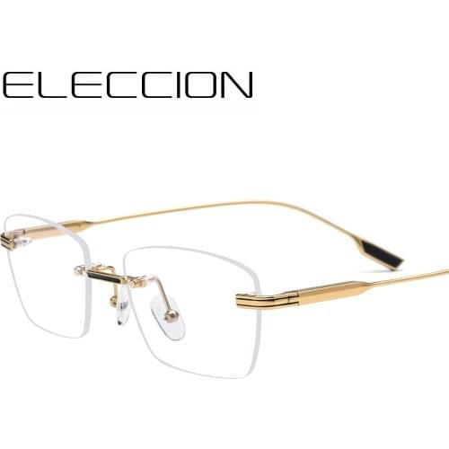 ELECCION PureTitanium Glasses Frame Men New Prescription Eye Glasses Rimless Square Eyeglasses Myopia Optical Eyewear 52-20-146