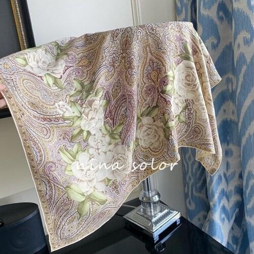 Camellia Print 100% Silk Scarf Shawl Fashion Elegant Silk Scarves Wraps Head Scarfs Hijab for Women 35"x35"