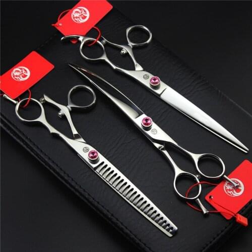 Professional Pet Scissors 7.5 inch set Straight Curved Thinning Scissors Dog Grooming Shears With Comb Case Super Quality