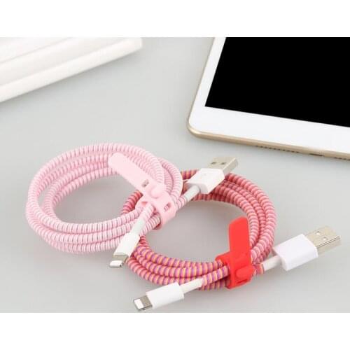 8 Colors Phone Wire Cord Rope Protector 1.4m Anti-break Spring Protect Rope For USB Charging Cable Earphone Data Plastic Winder