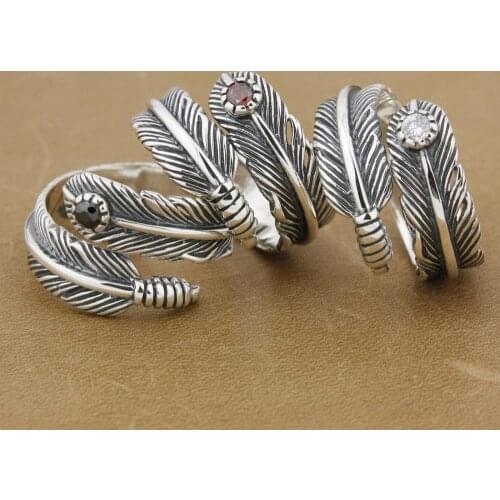 Size Adjustable 925 Sterling Silver Leather CZ Mens Biker Rocker Ring 8S011