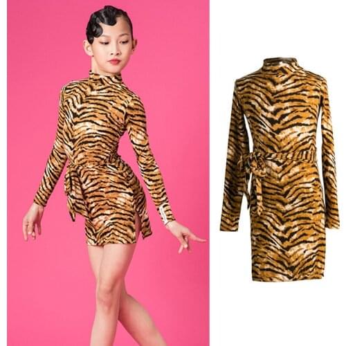 Leopard Latin Dance Dress For Girls Tap Dance Wear Samba Costume Designer Clothes Salsa Dance Outfit Fashion Black Dress JL2524