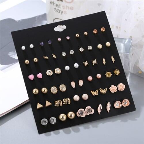 30 Pairs/Set Womens Earrings Pearl Earrings For Women Bohemian Fashion Jewelry 2020 Geometric Crystal Heart Stud Earrings New