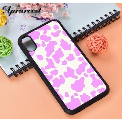 Aprarvest Cow Print Lilac Animal Print Silicone Rubber Phone Case Cover For iPhone 6 6S 7 8 PLUS X XS XR 11 12 MINI PRO MAX