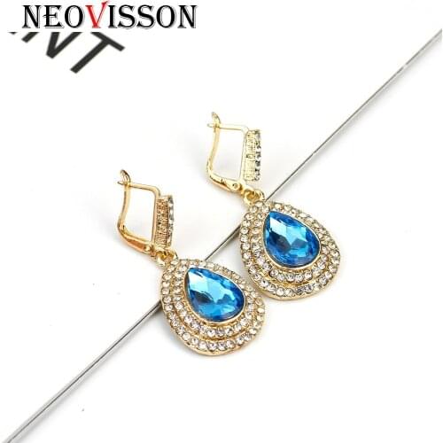 Sunspicems Fashion Africa Drop Earring for Women Gold Color Full Rhinestone Banquet Jewelry Gift