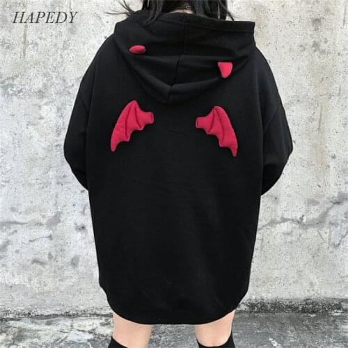 HAPEDY Autumn Women Sweatshirts High Street Harajuku Oversized Hoodies Punk Gothic Devil Horn Chic Hooded Pullover Loose Sweat