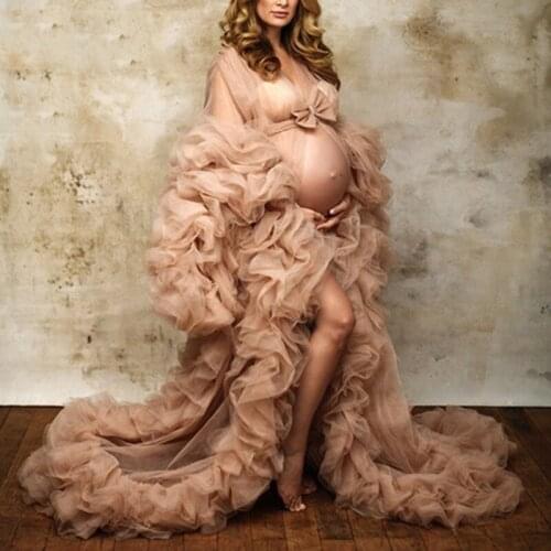 Champagne Illusion Tulle Evening Dress Long Sexy Pregnant Women Formal Party Gown Abiye Prom Dresses