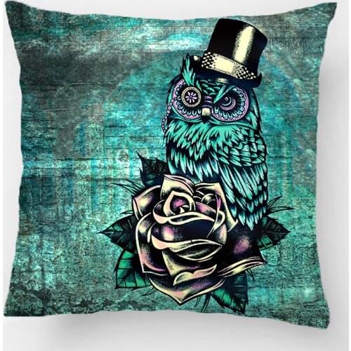 Teal Tattoo Style Sugar Skull Owl With Hat Throw Pillow Case Decorative Cushion Cover Pillowcase Customize Gift For Sofa Seat