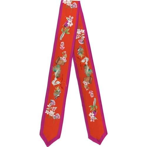 Floral Red Color Palace Style Narrow Long Scarf Headband Choker Bag Handle Scarves Neckerchief Original Tie Accessories CJ84