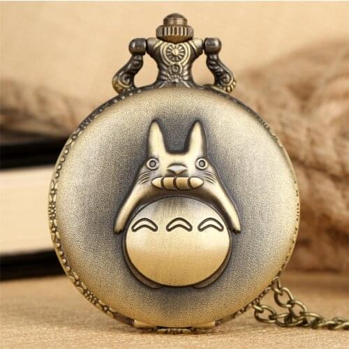 Vintage Bronze Totoro Quartz Pocket Watch Hot Japanese Anime My Neighbor Totoro Pendant Necklace Jewelry Clock Gift Student Kids