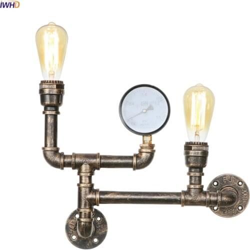 IWHD 2 Heads Rustic Vintage Wall Lamp For Bar Restaurant Living Room Water Pipe Light Loft Industrial Wall Sconce Edison Style