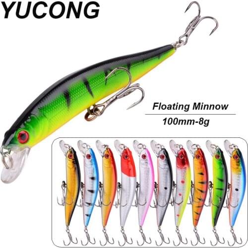YUCONG 1PC Minnow Fishing Lure 100mm-8g Topwater Trolling Lure Hard Lure Artificial Fishing Bait With 6# Hook Fishing Tackle