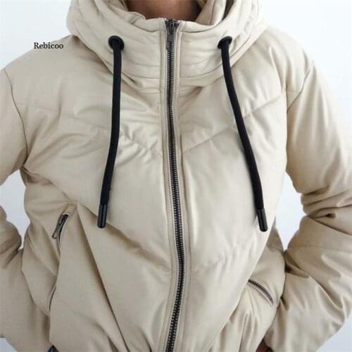 Ladies fashion thick warm faux leather quilted jacket retro long-sleeved parka jacket streetwear