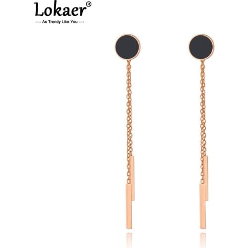 Lokaer Bohemia Black Acrylic Tassel Earrings Rose Gold Stainless Steel Christmas Party Charm Earrings For Women Gift E20211