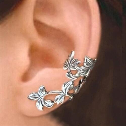 Vintage Hollow Out 1Pcs Flower Non-Pierced Earrings Elegant Female Silver Color Stud Earrings Accessories Women Jewelry Gifts