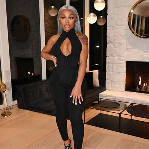 CHRLEISURE Velvet Backless Two Piece Sets Women Mock Neck Cut Out Tops and Pants Sexy Hot Fashion Streetwear Matching Suit Women