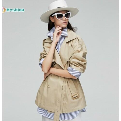 Womens Trench Coat New Leisure Double Breasted Original Design Fake Two Pieces of Leisure Medium Length Coat