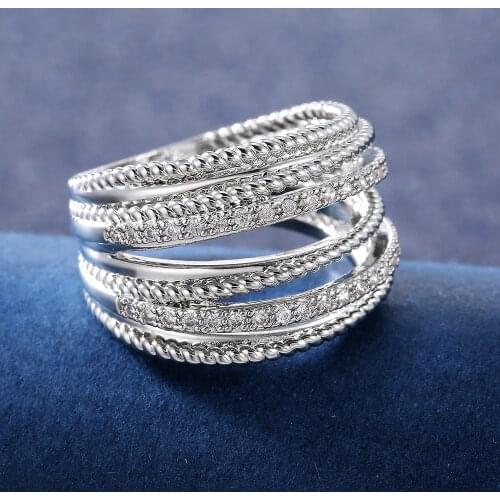 Vintage Female White Crystal Stone Ring Charm Silver Color Wedding Rings For Women Luxury Bride Geometry Zircon Engagement Ring