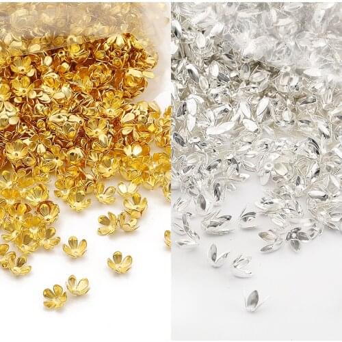 10pcs/Lot 6 8 10m Gold Silver Plated Metal Flower Bead Caps Findings Charms Bead Cups For Jewelry Findings Making Supplies DIY