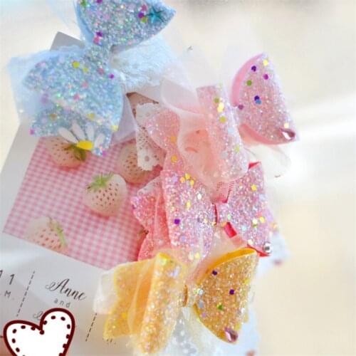 10pcs/lot Glitter Bow Hair Bows Accessories Crystal Stars Princess Hair Clip Tassel Lace Girls Hairbow Birthday Hairpin