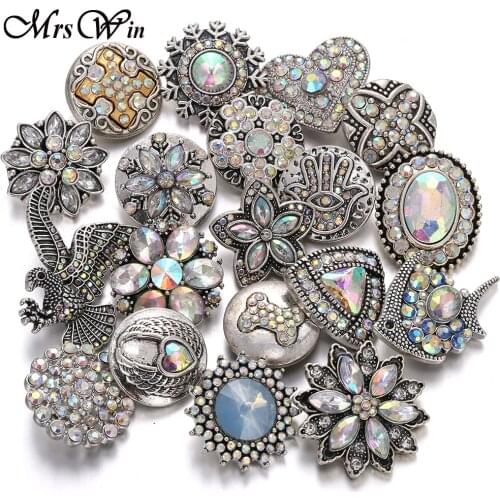 10pcs/lot Snaps Jewelry Colorful Rhinestone Crystal Flower Snap Buttons for Women Fit DIY 18mm 20mm Snap Bracelet Jewelry Making