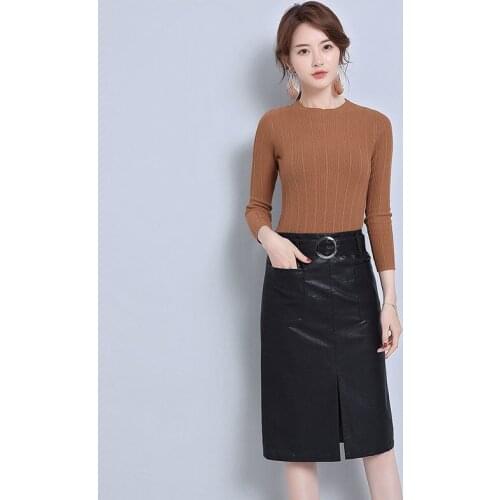 2021 Women Long Skirt 100% Sheepskin Genuine Leather Fashion Real Sheepskin Skirt Female High Waist Plus Size 4XL Y286