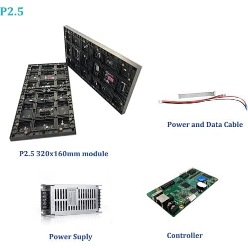 4pcs Indoor P2.5mm Led Module 320x160mm, 1pcs 5v40A power supply, 1pcs HD-D15 WIFI Control Card, Full Color LED Display Screen
