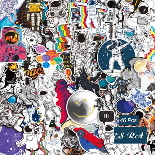 46 Pcs/Set Astronaut Stickers Set Space Decals Pegatinas Laptop for Room Lugguage Bycle Skateboard Pitcher Guitar Journal