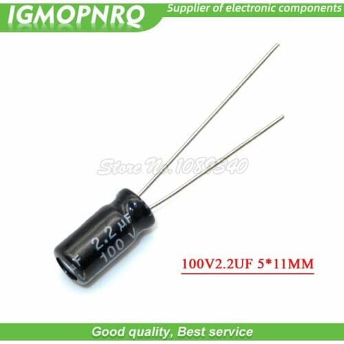 50PCS 100V2.2UF 5*11mm 2.2UF 100V 5*11 Aluminum electrolytic capacitor