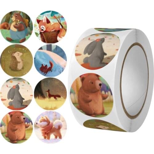 500 Pcs/roll zoo Animals cartoon Stickers for kids classic toys sticker school teacher reward sticker 8 designs pattern lion