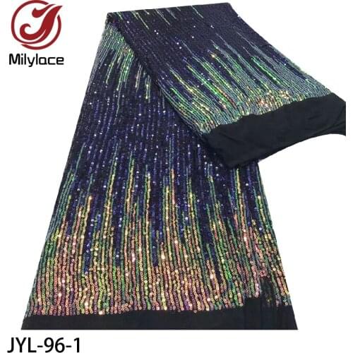 African Lace Embroidered Nigerian Laces Fabric High Quality French Tulle Lace Fabric with Sequins for Dress JYL-96