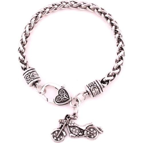 B500110 Yiwu Huilin Jewelry 5 pcs wholesale high quality Vintage motorcycle pendant Lobster Clasp wheat Chain Bracelet