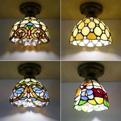 European Minimalist Tiffany Lamp Stained Glass Stylish Elegant Balcony Corridor Small Ceiling Lamp Bathroom Light Fixtures
